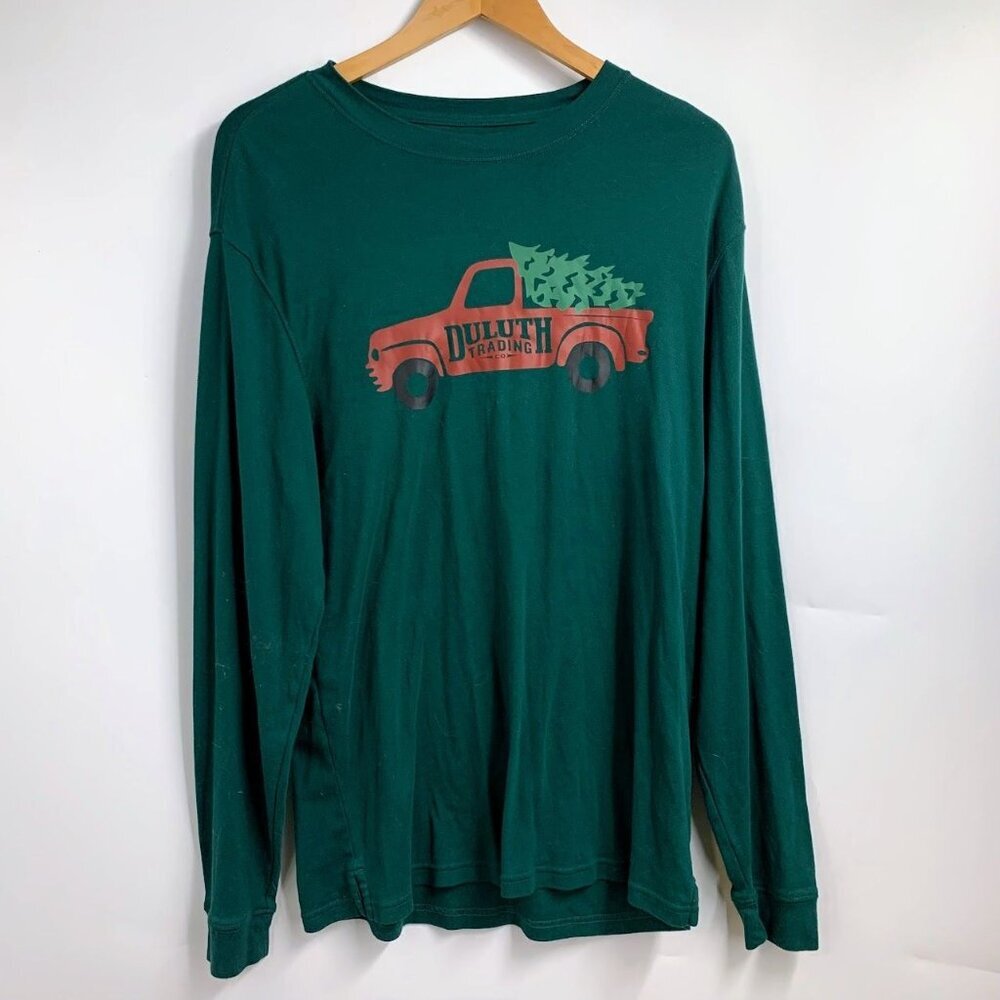 Duluth Trading Co Women's Red Truck Carrying a Christmas Tree Long Sleeve Size L